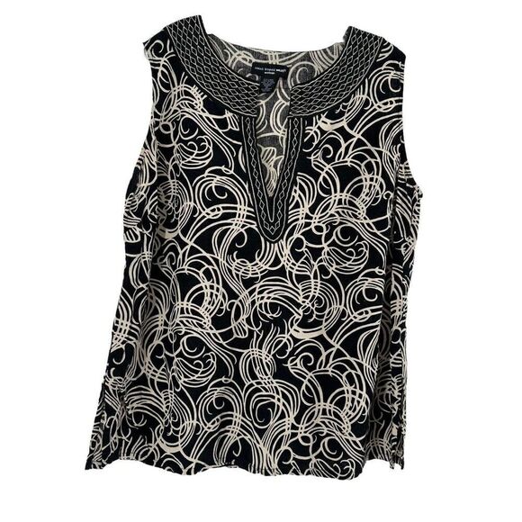 Saint Tropez West Linen Top Womens Size 1X Black Sleeveless V Neck Embroidered - Picture 1 of 6